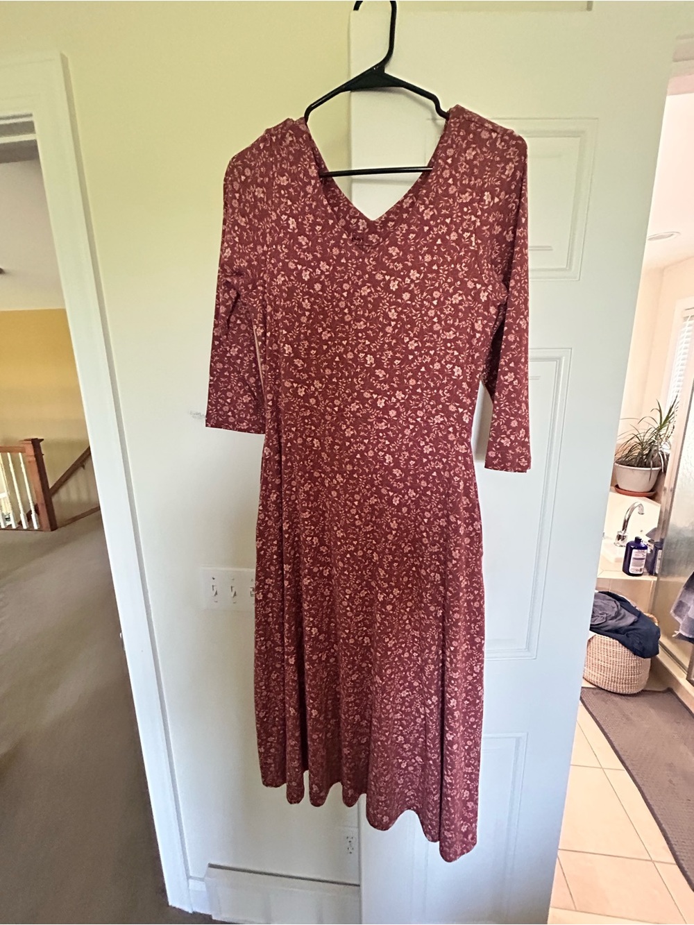 Pact Women's Floral V-Neck Dress 3/4 Sleeve - Picture 2 of 3